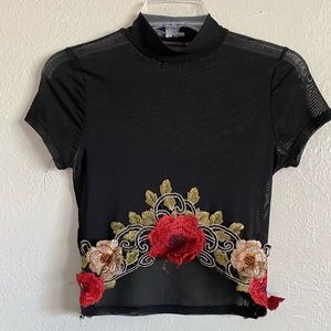 See through rose crop top